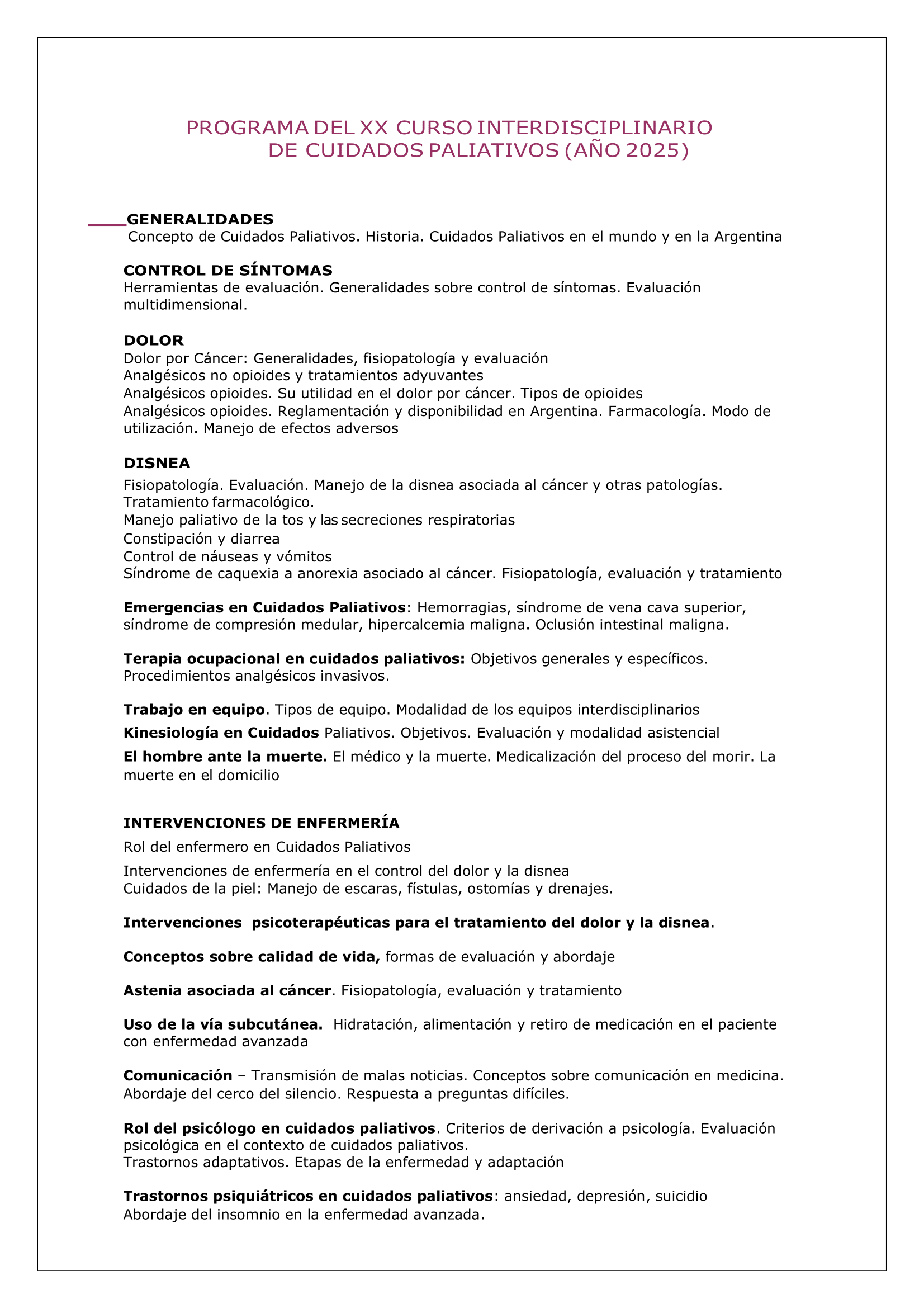 XX Curso Interdisciplinario de Cuidados Paliativos 2025-2